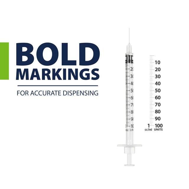 Alt view image 4 of 7 - EasyTouch U-100 Pet Insulin Syringes (29G 1.0cc 1/2") - 100 ct. Compatible with U-100 Insulin, 100 Unit Capacity, 1/2" Needle Length, Half-Unit Markings, Box of 100