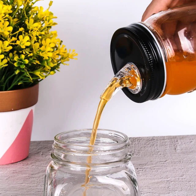 Alt view image 6 of 7 - Mason Jar Pour Spouts. free flow Mason Jar Pour Spouts, mason jar for spout regular mouth size 70mm dispenser germination cover. Suitable for any liquid. LeakProof 10Pack + 20 Black Lid Caps (10