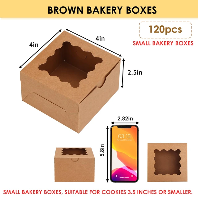 Alt view image 2 of 7 - 120pcs Small Cookie Boxes with Window,Brown Bakery Boxes,4x4x2.5 Kraft Treat Boxes, Fit Small Cookies and Pastries, Suitable for Party Favors and Gifts