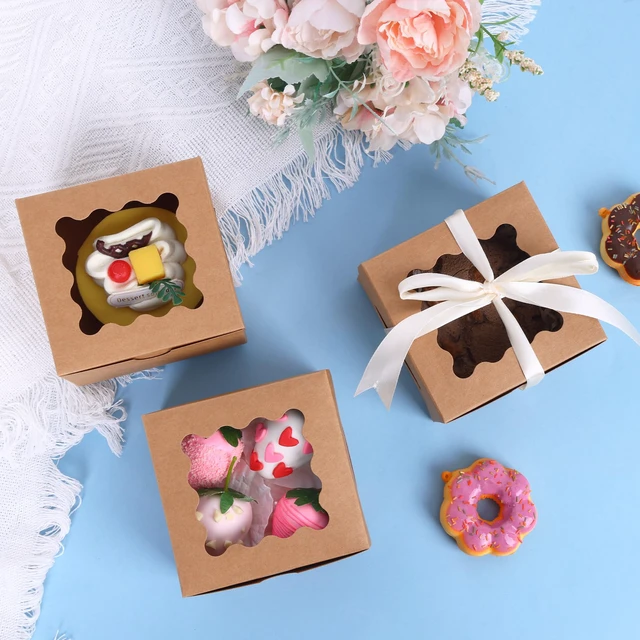 Alt view image 5 of 7 - 120pcs Small Cookie Boxes with Window,Brown Bakery Boxes,4x4x2.5 Kraft Treat Boxes, Fit Small Cookies and Pastries, Suitable for Party Favors and Gifts