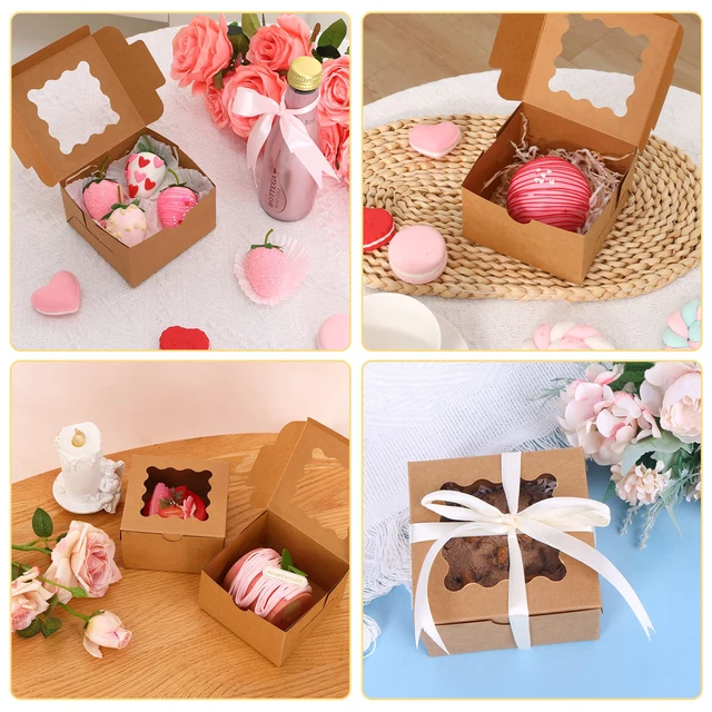 Alt view image 6 of 7 - 120pcs Small Cookie Boxes with Window,Brown Bakery Boxes,4x4x2.5 Kraft Treat Boxes, Fit Small Cookies and Pastries, Suitable for Party Favors and Gifts