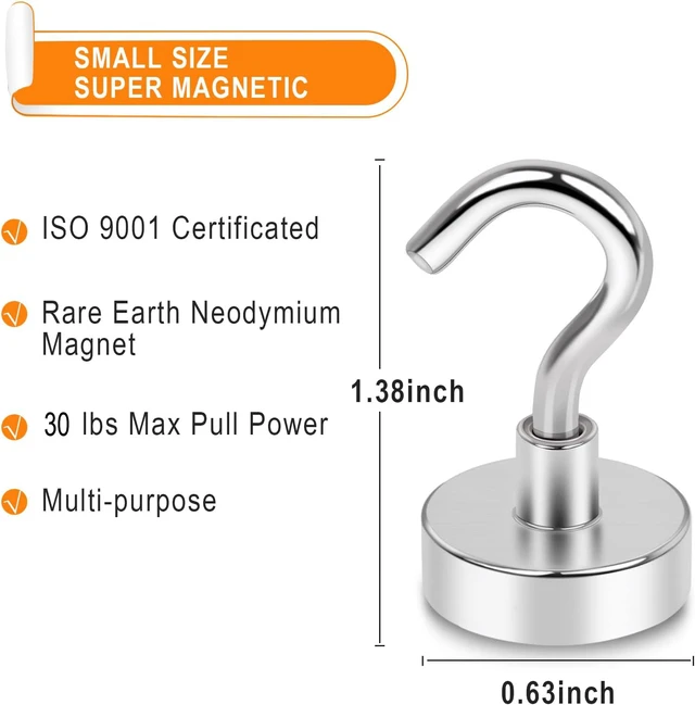 Alt view image 5 of 7 - 30LB Magnetic Hooks N52 Strong Neodymium Magnets Hook Heavy Duty for Refrigerator Extra Cruise Hook for Kitchen Classroom Workplace Grill 28PCS
