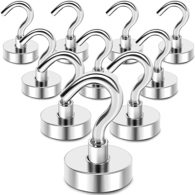 Main image of Magnetic Hooks Heavy Duty 50 Lbs Magnet with Hook for Cruise Cabins Strong Magnets Neodymium for Hanging Magnetic Wall Hooks for Refrigerator Locker Decoration Workplace 10Pack Silver