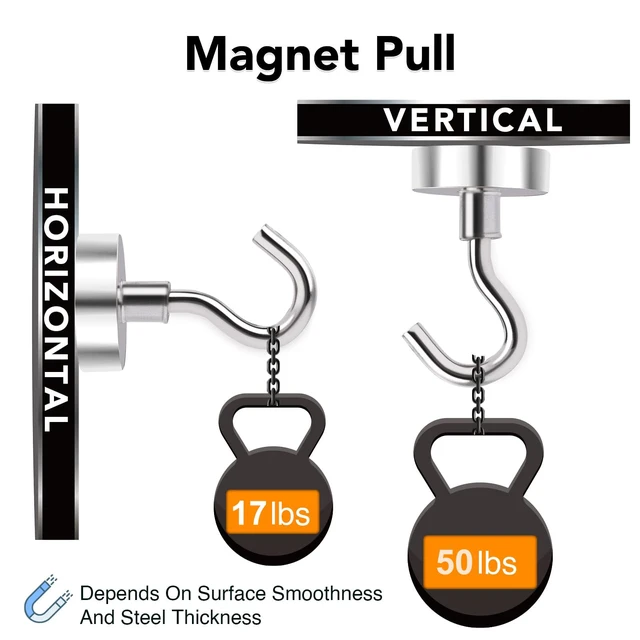 Alt view image 2 of 7 - Magnetic Hooks Heavy Duty 50 Lbs Magnet with Hook for Cruise Cabins Strong Magnets Neodymium for Hanging Magnetic Wall Hooks for Refrigerator Locker Decoration Workplace 10Pack Silver