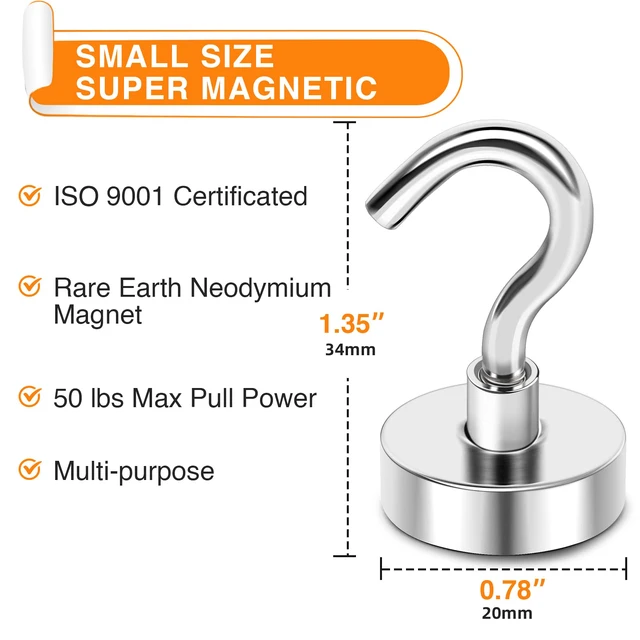 Alt view image 3 of 7 - Magnetic Hooks Heavy Duty 50 Lbs Magnet with Hook for Cruise Cabins Strong Magnets Neodymium for Hanging Magnetic Wall Hooks for Refrigerator Locker Decoration Workplace 10Pack Silver