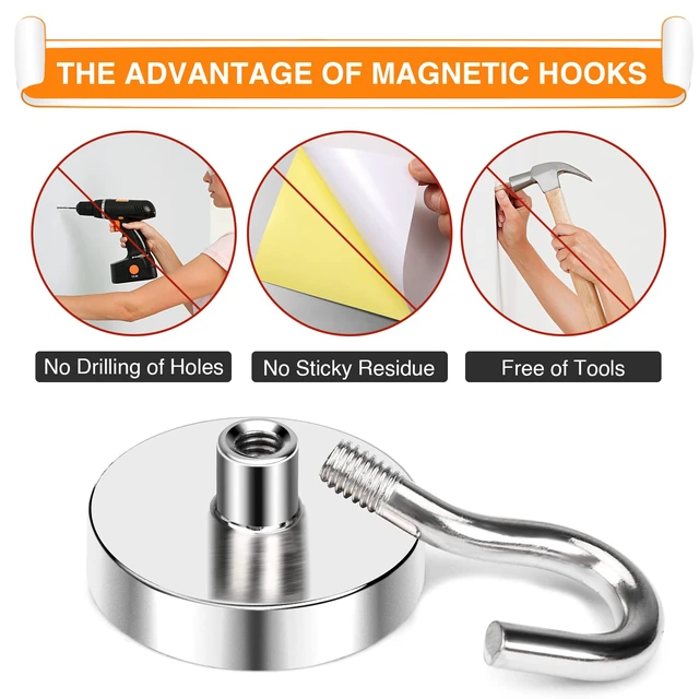 Alt view image 4 of 7 - Magnetic Hooks Heavy Duty 50 Lbs Magnet with Hook for Cruise Cabins Strong Magnets Neodymium for Hanging Magnetic Wall Hooks for Refrigerator Locker Decoration Workplace 10Pack Silver