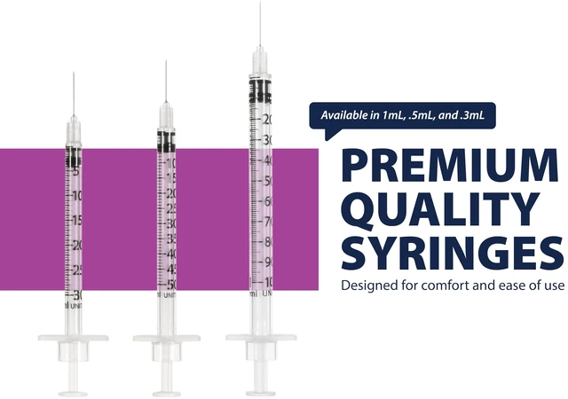 Alt view image 7 of 7 - EasyTouch U-100 Pet Insulin Syringes (28G 0.5cc 1/2") - 100 ct. Compatible with U-100 Insulin, 50 Unit Capacity, 1/2" Needle Length, Half-Unit Markings, Box of 100