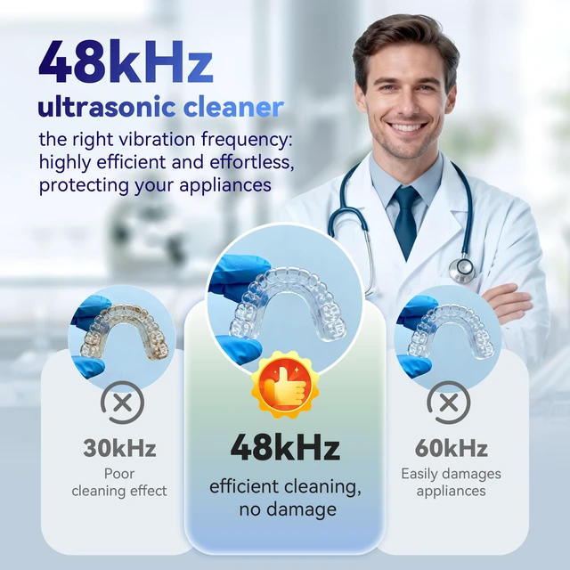 Alt view image 3 of 7 - Ultrasonic Retainer Cleaner Machine 48kHz, Dental Ultrasonic Care Cleaner Ultrasonic Retainer Cleaner for Dentures, Aligners, Mouth Guards, Toothbrush Heads and Jewelry with 200ML Capacity