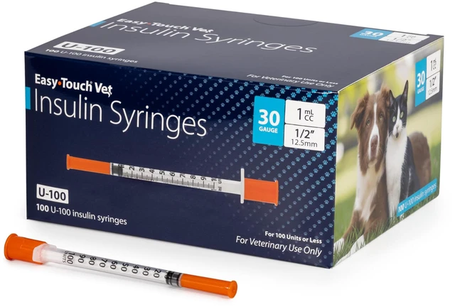 Main image of EasyTouch U-100 Pet Insulin Syringes (30G 1.0cc 1/2") - 100 ct. Compatible with U-100 Insulin, 100 Unit Capacity, 1/2" Needle Length, Half-Unit Markings, Box of 100