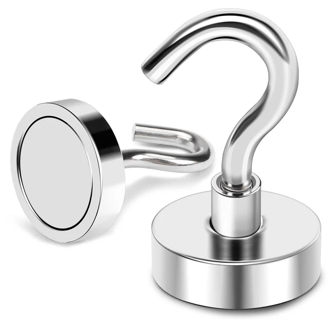 Alt view image 6 of 7 - Magnetic Hooks Heavy Duty 50 Lbs Magnet with Hook for Cruise Cabins Strong Magnets Neodymium for Hanging Magnetic Wall Hooks for Refrigerator Locker Decoration Workplace 10Pack Silver