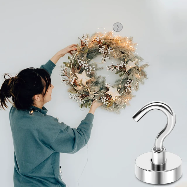 Alt view image 7 of 7 - Magnetic Hooks Heavy Duty 50 Lbs Magnet with Hook for Cruise Cabins Strong Magnets Neodymium for Hanging Magnetic Wall Hooks for Refrigerator Locker Decoration Workplace 10Pack Silver
