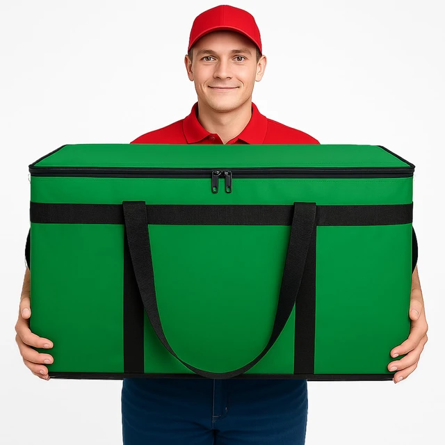 Alt view image 5 of 6 - 3 Pack Insulated Food Delivery Bags, XXXL Catering Cooler Bag Green Keeps food hot or frozen for grocery shopping, catering, pizza and rideshare delivery; great for travel and car trips