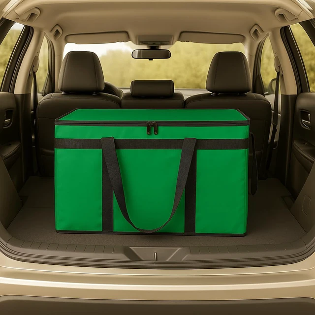 Alt view image 6 of 6 - 3 Pack Insulated Food Delivery Bags, XXXL Catering Cooler Bag Green Keeps food hot or frozen for grocery shopping, catering, pizza and rideshare delivery; great for travel and car trips