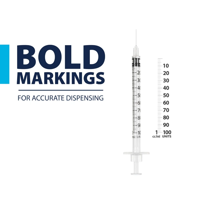 Alt view image 4 of 7 - EasyTouch U-100 Pet Insulin Syringes (30G 1.0cc 1/2") - 100 ct. Compatible with U-100 Insulin, 100 Unit Capacity, 1/2" Needle Length, Half-Unit Markings, Box of 100