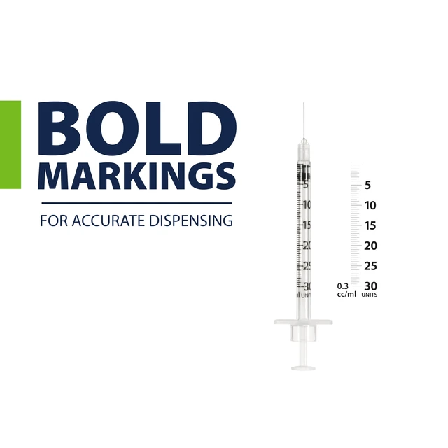 Alt view image 4 of 7 - EasyTouch U-100 Pet Insulin Syringes (29G 0.3cc 1/2") - 100 ct. Compatible with U-100 Insulin, 30 Unit Capacity, 1/2" Needle Length, Half-Unit Markings, Box of 100