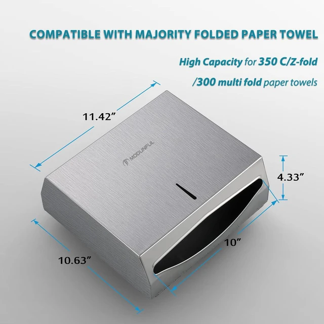 Alt view image 4 of 7 - Paper Towel Dispenser Wall Mount - M7 Alloy D-3914 Silver Lock Access for Commercial Bathroom, 400 Sheet Z/C Fold/Multifold Towels, Heavy Duty Brushed Stainless Steel
