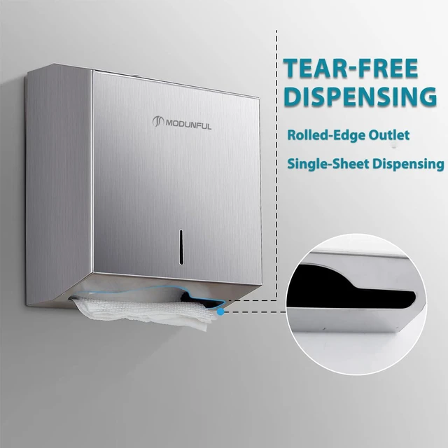 Alt view image 5 of 7 - Paper Towel Dispenser Wall Mount - M7 Alloy D-3914 Silver Lock Access for Commercial Bathroom, 400 Sheet Z/C Fold/Multifold Towels, Heavy Duty Brushed Stainless Steel