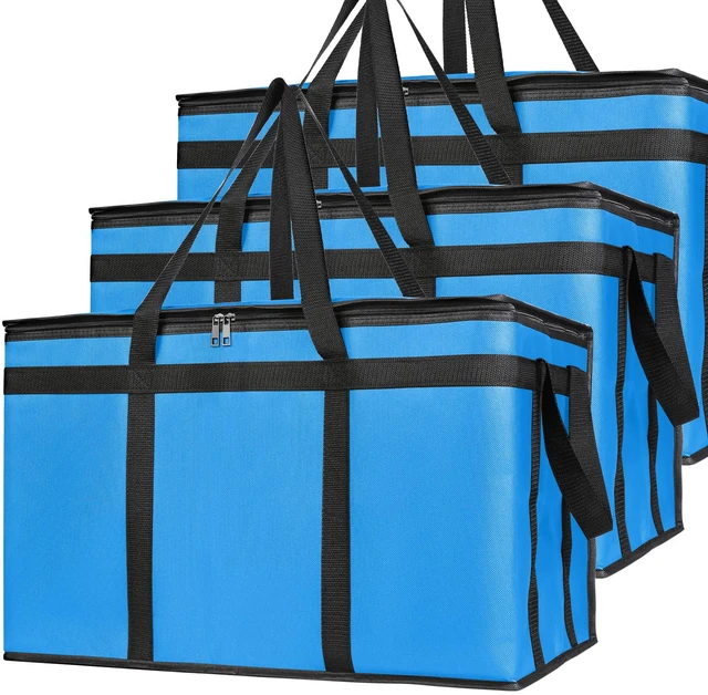 Main image of 3 Pack Insulated Food Delivery Bags, XXXL Catering Cooler Bag Blue Keeps food hot or frozen for grocery shopping, catering, pizza and rideshare delivery; great for travel and car trips