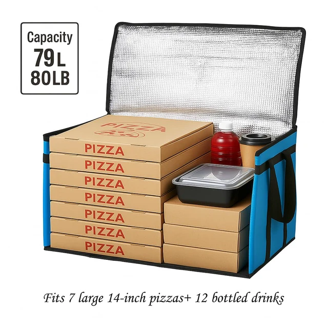 Alt view image 4 of 7 - 3 Pack Insulated Food Delivery Bags, XXXL Catering Cooler Bag Blue Keeps food hot or frozen for grocery shopping, catering, pizza and rideshare delivery; great for travel and car trips