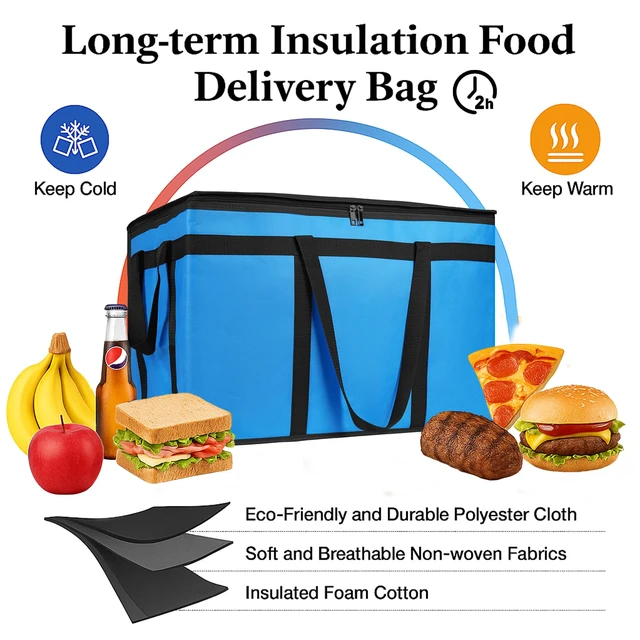 Alt view image 2 of 7 - 3 Pack Insulated Food Delivery Bags, XXXL Catering Cooler Bag Blue Keeps food hot or frozen for grocery shopping, catering, pizza and rideshare delivery; great for travel and car trips
