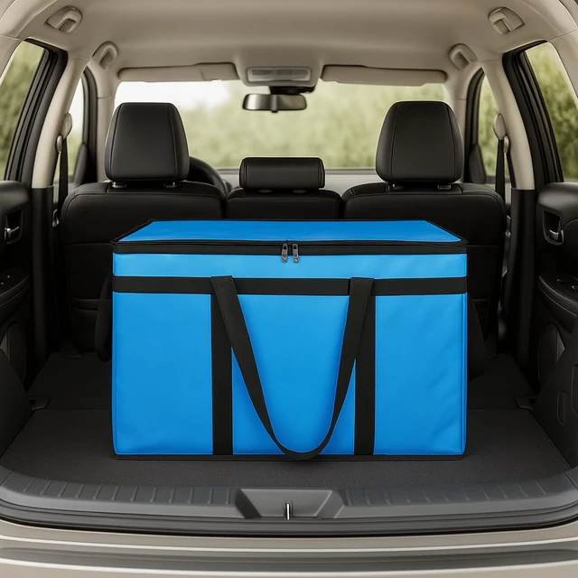 Alt view image 6 of 7 - 3 Pack Insulated Food Delivery Bags, XXXL Catering Cooler Bag Blue Keeps food hot or frozen for grocery shopping, catering, pizza and rideshare delivery; great for travel and car trips