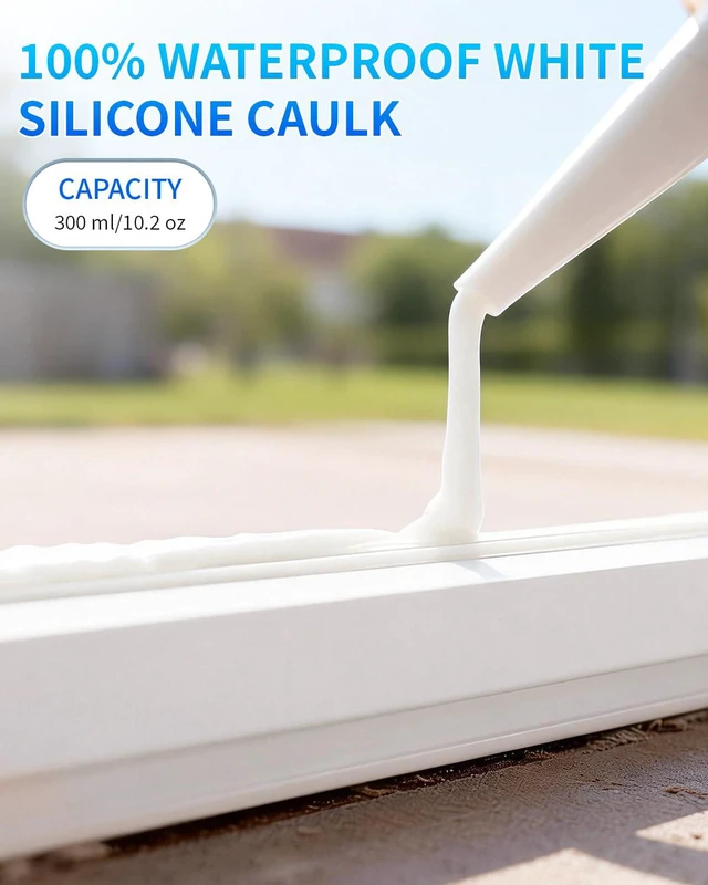 Alt view image 5 of 7 - White Silicone Caulk & Sealant, 100% Waterproof Silicone Sealant Caulking, Shrink & Crack Proof, Silicone Caulking for Kitchen, Bathroom, RV, Interior & Exterior Use, 10.2 FL. OZ/300ML, 4 Pack