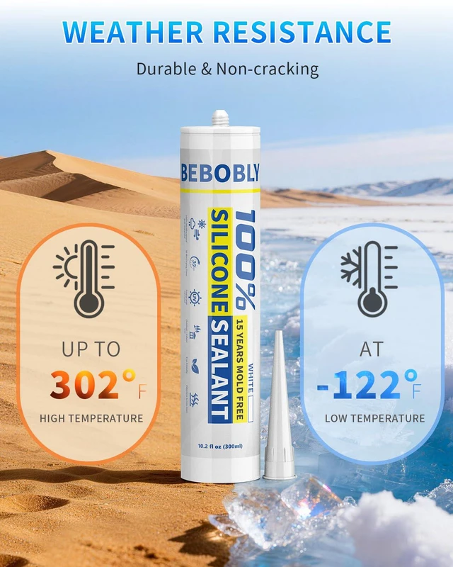 Alt view image 7 of 7 - White Silicone Caulk & Sealant, 100% Waterproof Silicone Sealant Caulking, Shrink & Crack Proof, Silicone Caulking for Kitchen, Bathroom, RV, Interior & Exterior Use, 10.2 FL. OZ/300ML, 4 Pack