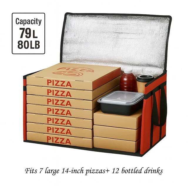 Alt view image 4 of 7 - 3 Pack Insulated Food Delivery Bags, XXXL Catering Cooler Bag Red Keeps food hot or frozen for grocery shopping, catering, pizza and rideshare delivery; great for travel and car trips