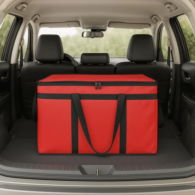 Alt view image 6 of 7 - 3 Pack Insulated Food Delivery Bags, XXXL Catering Cooler Bag Red Keeps food hot or frozen for grocery shopping, catering, pizza and rideshare delivery; great for travel and car trips