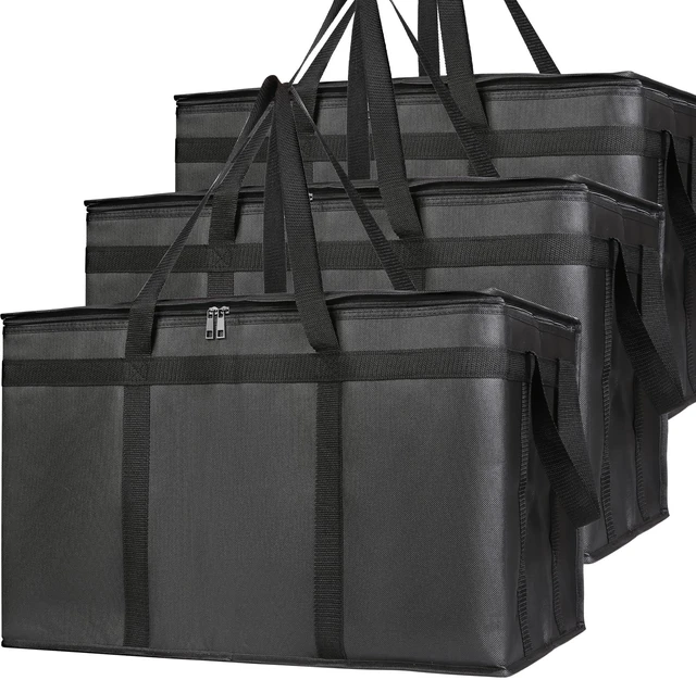 Main image of 3 Pack Insulated Food Delivery Bags, XXXL Catering Cooler Bag Black Keeps food hot or frozen for grocery shopping, catering, pizza and rideshare delivery; great for travel and car trips