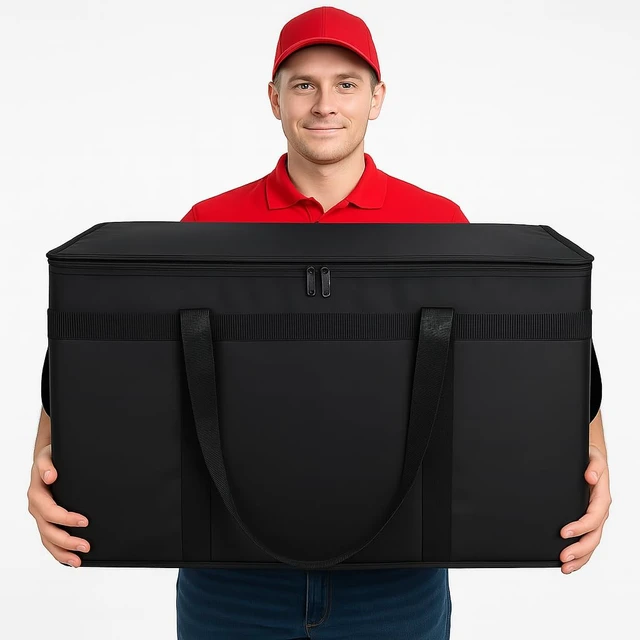 Alt view image 5 of 7 - 3 Pack Insulated Food Delivery Bags, XXXL Catering Cooler Bag Black Keeps food hot or frozen for grocery shopping, catering, pizza and rideshare delivery; great for travel and car trips