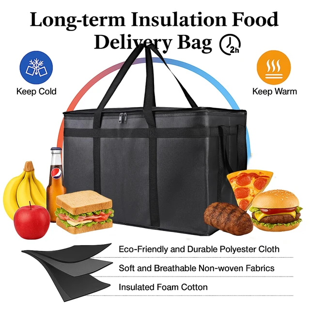 Alt view image 2 of 7 - 3 Pack Insulated Food Delivery Bags, XXXL Catering Cooler Bag Black Keeps food hot or frozen for grocery shopping, catering, pizza and rideshare delivery; great for travel and car trips