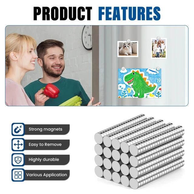 Alt view image 3 of 6 - 400Pcs Small Refrigerator Magnets, 10x3mm Round Rare Earth Magnet Mini Tiny Neodymium Strong Magnets for Crafts, DIY, Fridge, Miniatures, Whiteboard, Office, Kitchen, Dry Erase Board