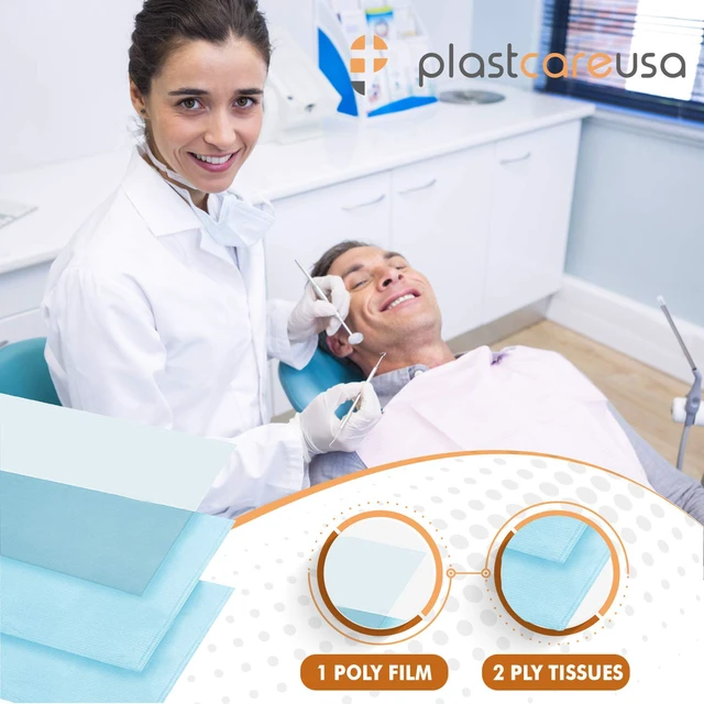 Alt view image 4 of 4 - Disposable Dental Bibs 13"x18" - 3 Ply Waterproof Tattoo Bib Sheet for Patients - Dentist or Medical Tray Cover and Nail Table Cover Supplies, Gray