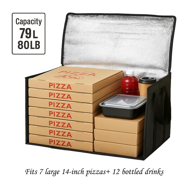Alt view image 4 of 7 - 3 Pack Insulated Food Delivery Bags, XXXL Catering Cooler Bag Black Keeps food hot or frozen for grocery shopping, catering, pizza and rideshare delivery; great for travel and car trips