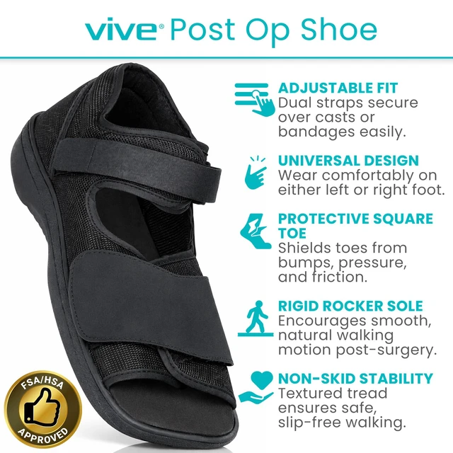 Alt view image 2 of 7 - Post Op Shoe - Lightweight Medical Walking Boot with Adjustable Strap Orthopedic Recovery Cast Shoe for Post Surgery, Fractured Foot, Injured Toes, Stress Fracture, Sprains - Left or Right Foot