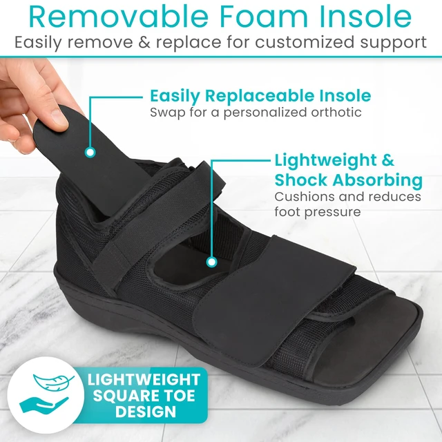 Alt view image 5 of 7 - Post Op Shoe - Lightweight Medical Walking Boot with Adjustable Strap Orthopedic Recovery Cast Shoe for Post Surgery, Fractured Foot, Injured Toes, Stress Fracture, Sprains - Left or Right Foot