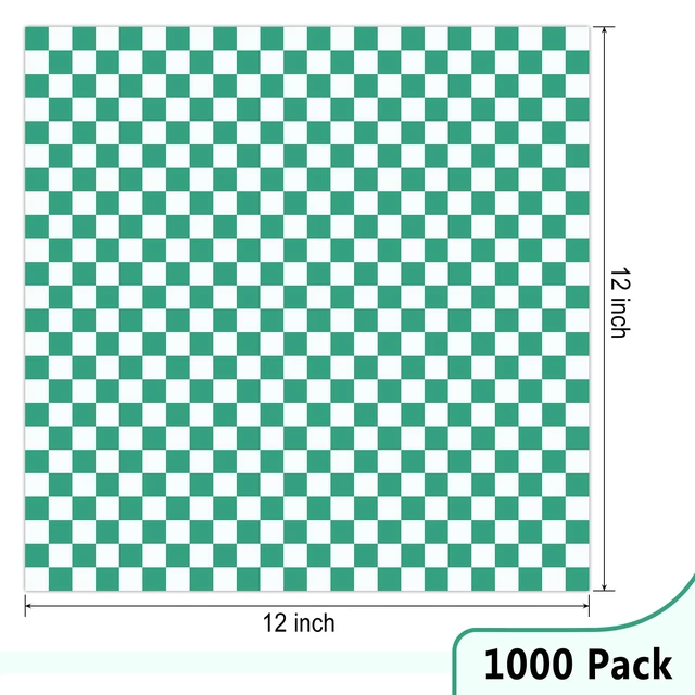Alt view image 2 of 7 - 12 x 12" Grease Resistant Deli Paper Precut Sheets, 1000 Pcs Green & White Checker, Food Basket Liners, Sandwich Wrapping Paper, for Deli Food, BBQ, Picnic, Party