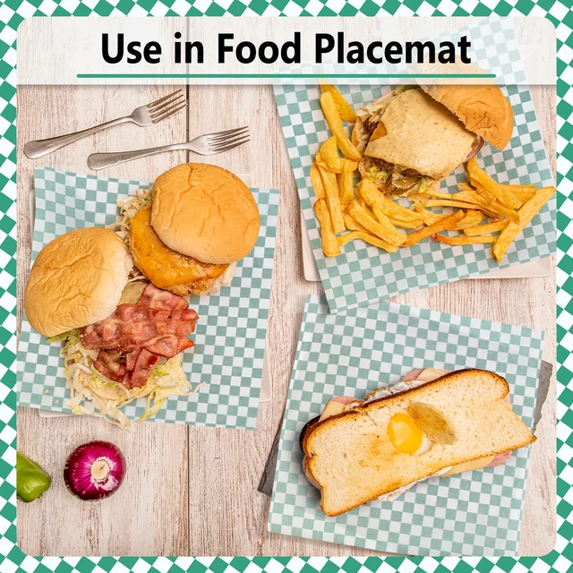 Alt view image 5 of 7 - 12 x 12" Grease Resistant Deli Paper Precut Sheets, 1000 Pcs Green & White Checker, Food Basket Liners, Sandwich Wrapping Paper, for Deli Food, BBQ, Picnic, Party