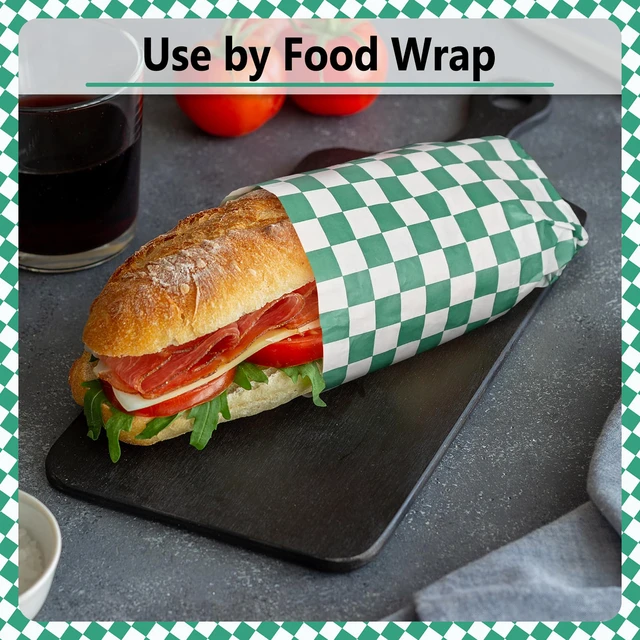 Alt view image 6 of 7 - 12 x 12" Grease Resistant Deli Paper Precut Sheets, 1000 Pcs Green & White Checker, Food Basket Liners, Sandwich Wrapping Paper, for Deli Food, BBQ, Picnic, Party
