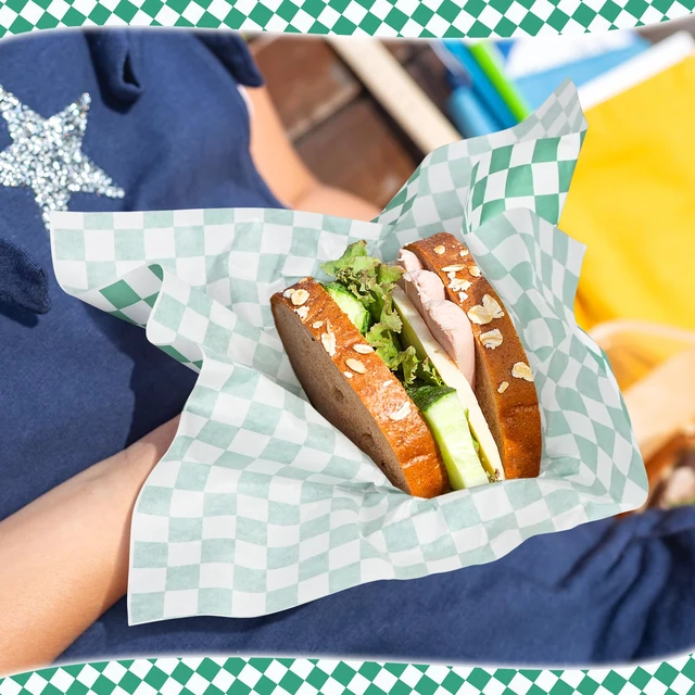 Alt view image 7 of 7 - 12 x 12" Grease Resistant Deli Paper Precut Sheets, 1000 Pcs Green & White Checker, Food Basket Liners, Sandwich Wrapping Paper, for Deli Food, BBQ, Picnic, Party