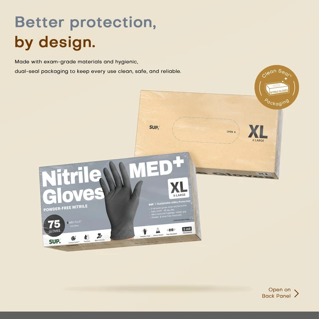 Alt view image 5 of 7 - MED+ Black Nitrile Exam Gloves, 5 Mil Disposable Gloves Latex & Powder-Free Medical Food Safe Cooking Glove, 75 or 750 Ct