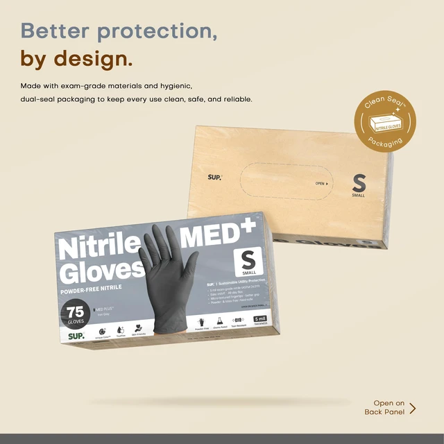 Alt view image 5 of 7 - MED+ Black Nitrile Exam Gloves, 5 Mil Disposable Gloves Latex & Powder-Free Medical Food Safe Cooking Glove, 75 or 750 Ct
