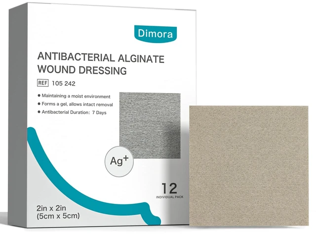 Main image of Upgrade Silver Calcium Alginate Wound Dressing -Silver-Infused Wound Care Non Stick Gauze for Wounds Care, Highly Absorbent Sterile Bandage Pads with Ag, 2'' x 2'' Patches 12 Packs Individual
