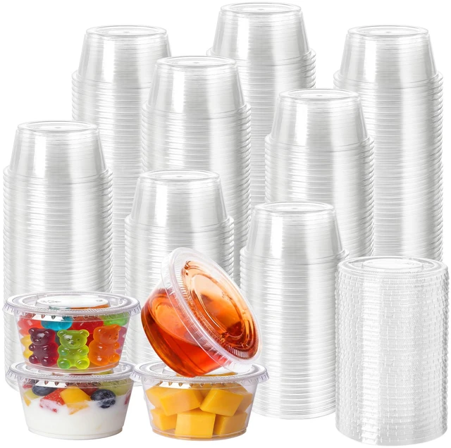 Main image of 300PACK 2oz Plastic Portion Cups with Lids, Condiment, Jello Shot Cup Mini Cups for Portion Control, Salad Dressing Cups, Airtight and Stackable Sauce Cups for Party, Holiday and Daily Use