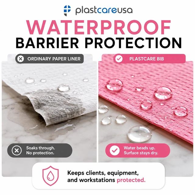 Alt view image 2 of 7 - Pink Disposable Dental Bibs 13"x18" - 3 Ply Waterproof Tattoo Bib Sheet for Patients - Dentist or Medical Tray Cover and Nail Table Cover Supplies