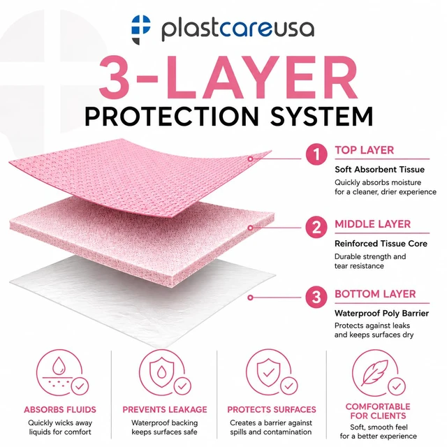 Alt view image 5 of 7 - Pink Disposable Dental Bibs 13"x18" - 3 Ply Waterproof Tattoo Bib Sheet for Patients - Dentist or Medical Tray Cover and Nail Table Cover Supplies