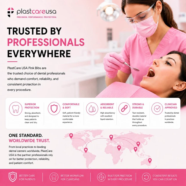 Alt view image 7 of 7 - Pink Disposable Dental Bibs 13"x18" - 3 Ply Waterproof Tattoo Bib Sheet for Patients - Dentist or Medical Tray Cover and Nail Table Cover Supplies
