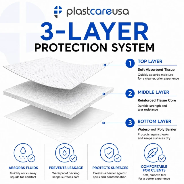 Alt view image 2 of 7 - Disposable Dental Bibs 13"x18" - 3 Ply Waterproof Tattoo Bib Sheet for Patients - Dentist or Medical Tray Cover and Nail Table Cover Supplies, White