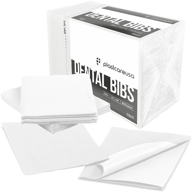 Main image of Disposable Dental Bibs 13"x18" - 3 Ply Waterproof Tattoo Bib Sheet for Patients - Dentist or Medical Tray Cover and Nail Table Cover Supplies, White